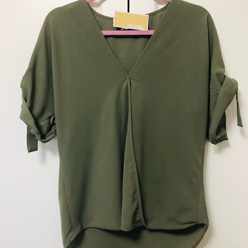 Michael Kors Drape-front Tie Sleeve Blouse - Picture 3 of 13
